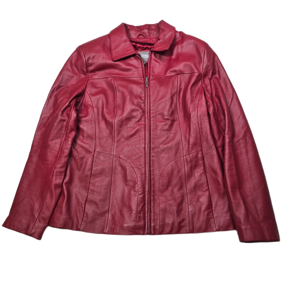 Wilsons Leather Jacket Womens Medium‎ Red Full Zip Lined Collar